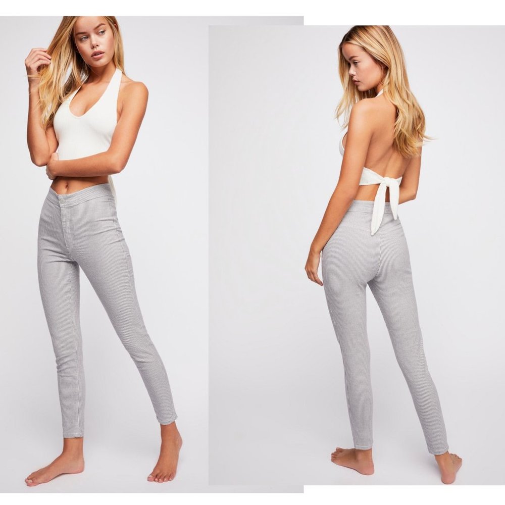 ❤️SOLD Free People Belle Skinny Striped High Waist Stretchy Casual Pants 25 - Picture 1 of 8